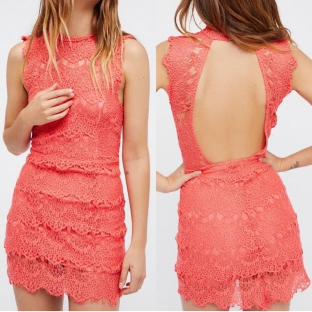 Free People Intimately Daydreamer coral lace dress Med